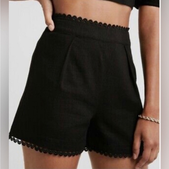 Express Pants - Express Black High Waist Eyelet Trim Shorts